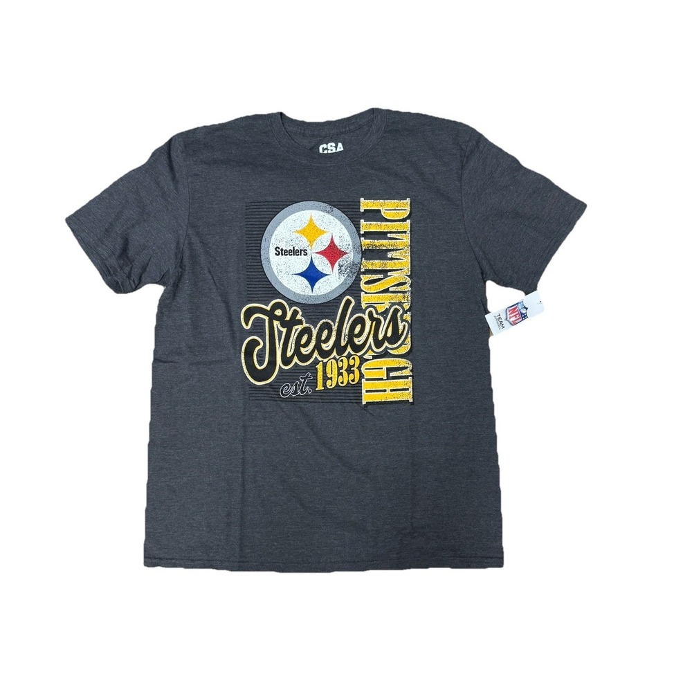 NWT Pittsburgh Steelers T-Shirt Charcoal Gray Factory Distressed Adult Large NFL